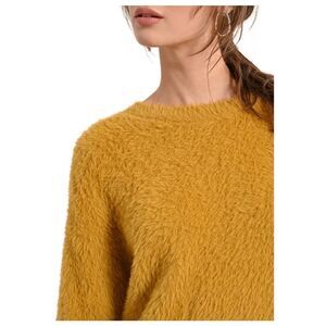 Fuzzy Vintage Crewneck Grunge Sweater in Mustard, M